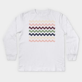 Chevron pattern - muted floral colors Kids Long Sleeve T-Shirt